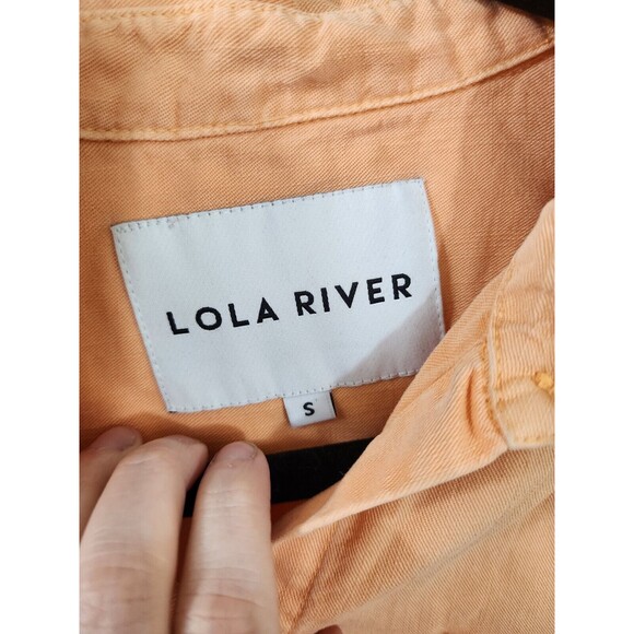 Lola River Anthropologie Women S Small Orange Lyocell Button Up Short Sleeve Top - Picture 7 of 8